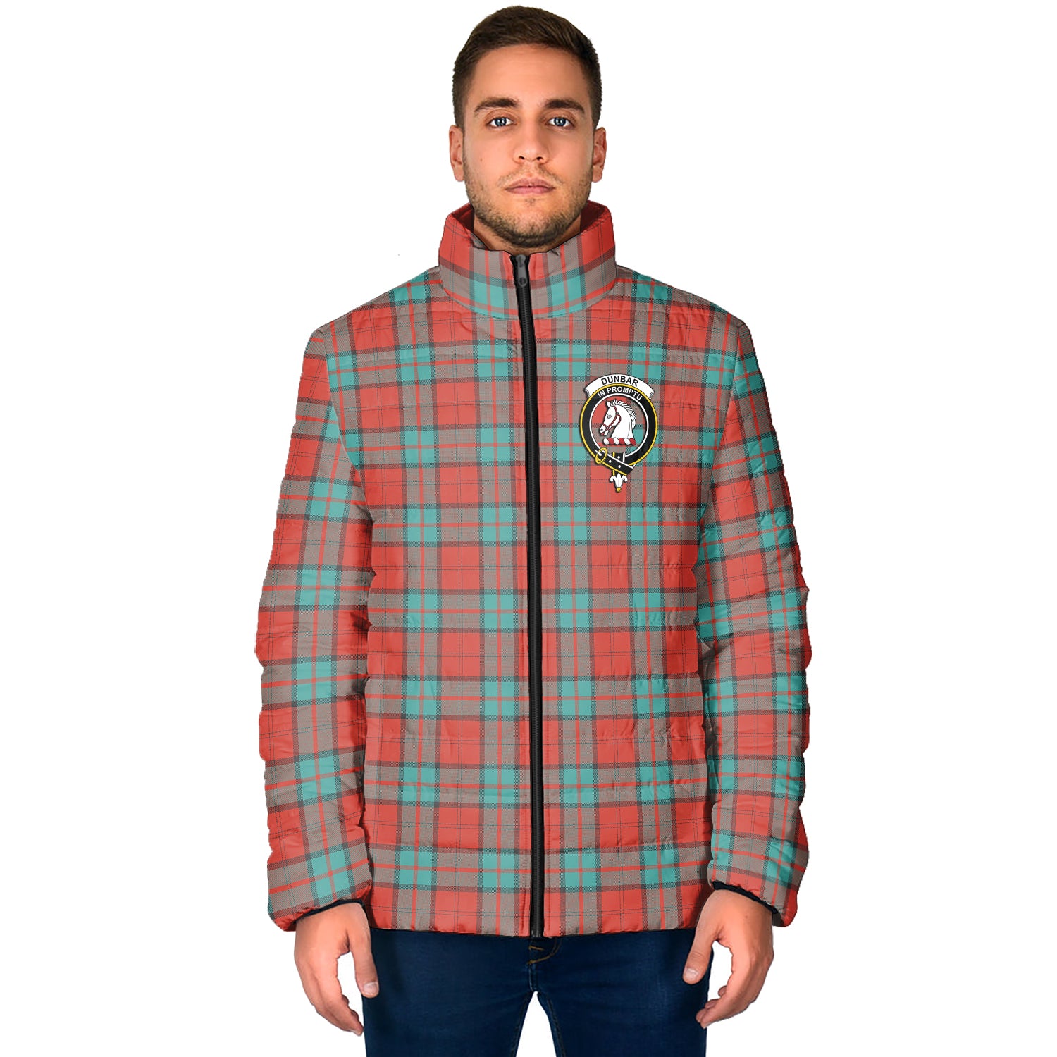 Dunbar Ancient Tartan Padded Jacket with Family Crest - Tartan Vibes Clothing