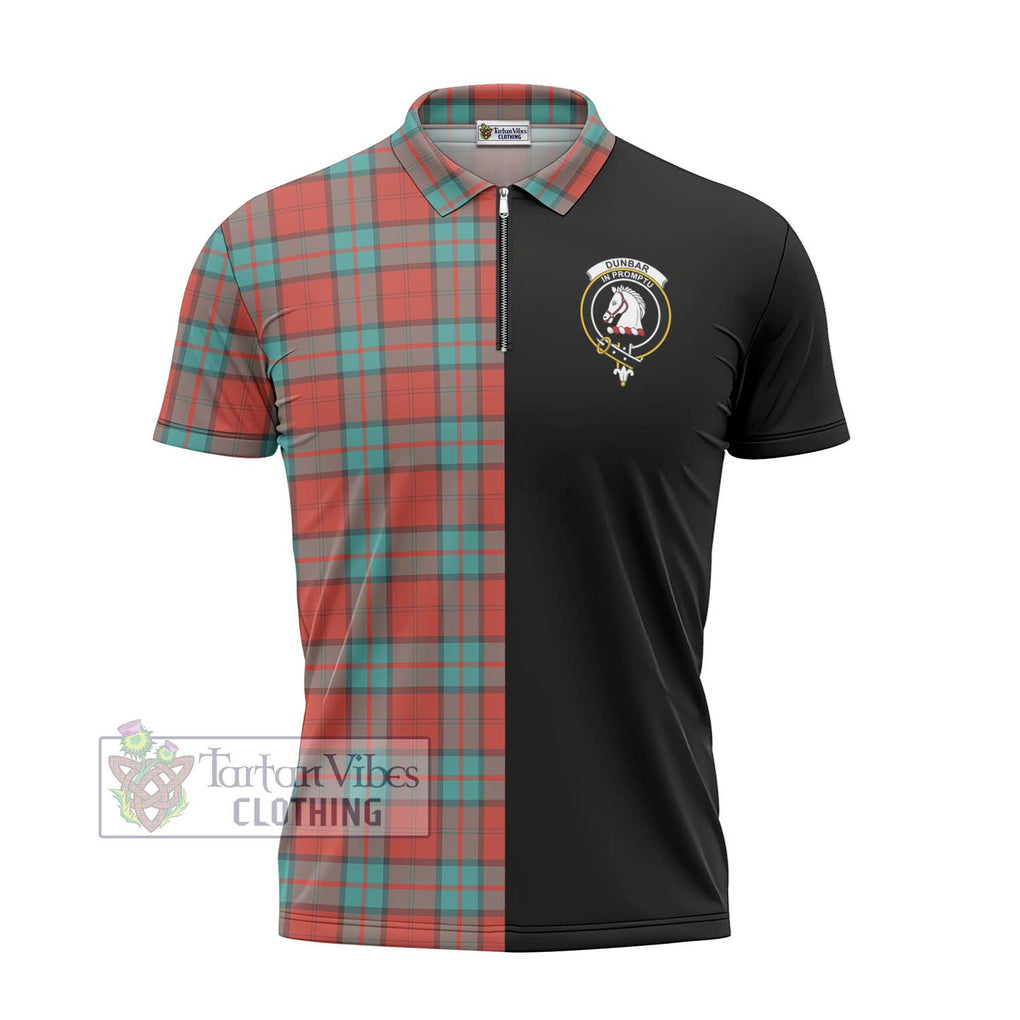 Dunbar Ancient Tartan Zipper Polo Shirt with Family Crest and Half Of Me Style - Tartanvibesclothing Shop