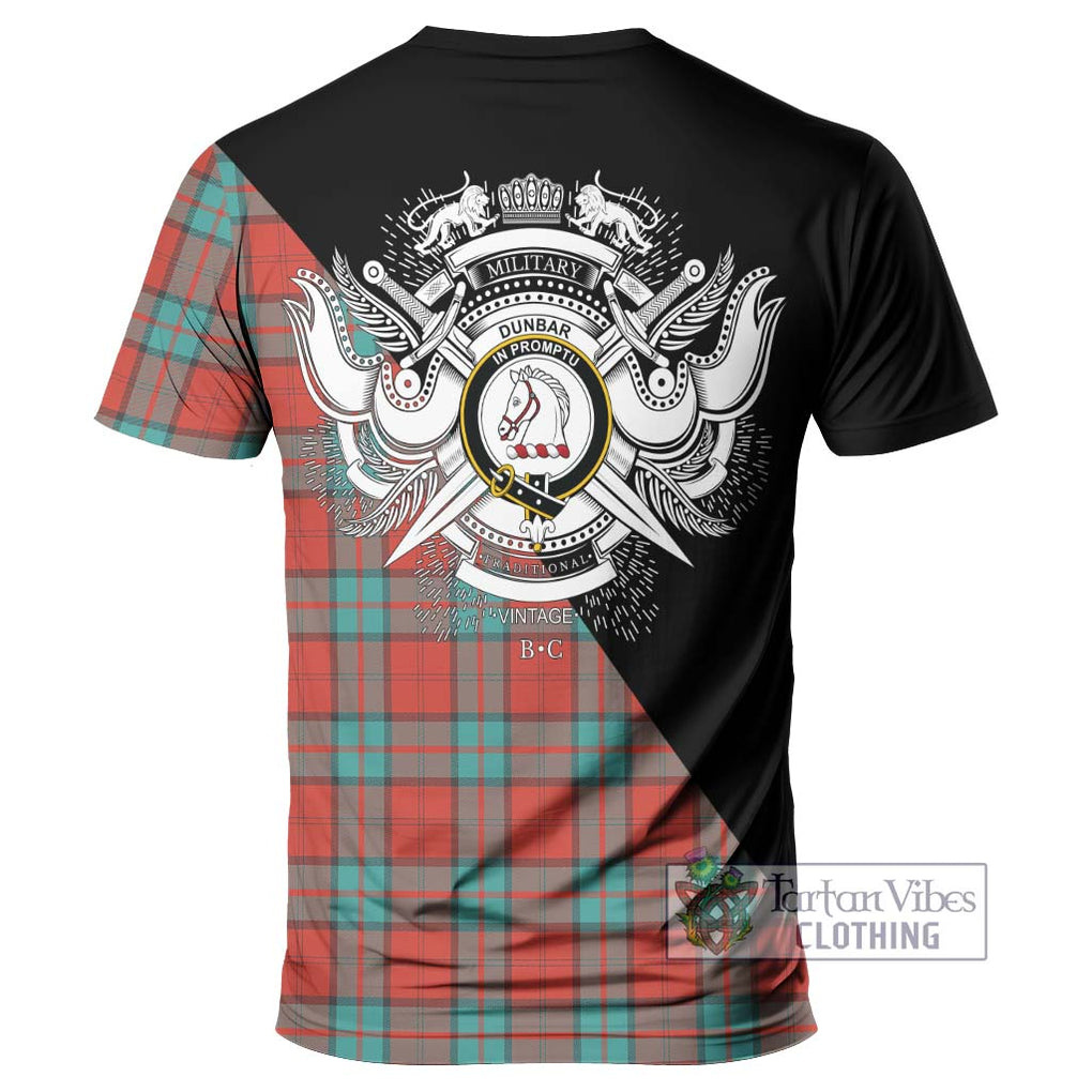 Dunbar Ancient Tartan T-Shirt with Family Crest and Military Logo Style - Tartanvibesclothing Shop