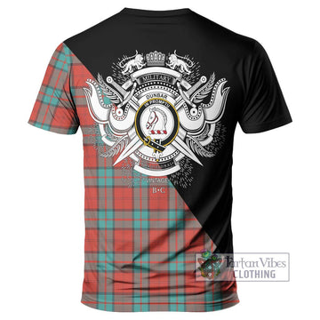 Dunbar Ancient Tartan T-Shirt with Family Crest and Military Logo Style