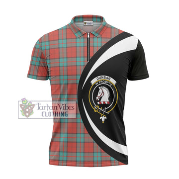 Dunbar Ancient Tartan Zipper Polo Shirt with Family Crest Circle Style