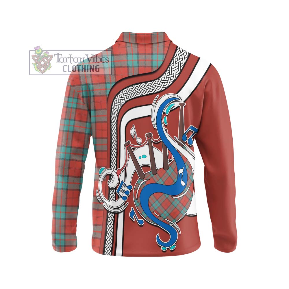 Tartan Vibes Clothing Dunbar Ancient Tartan Long Sleeve Polo Shirt with Epic Bagpipe Style