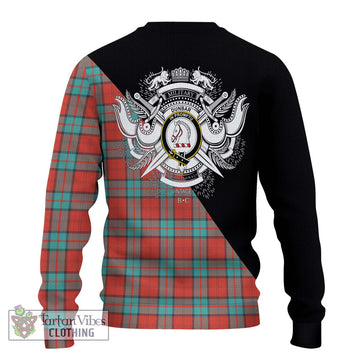 Dunbar Ancient Tartan Ugly Sweater with Family Crest and Military Logo Style