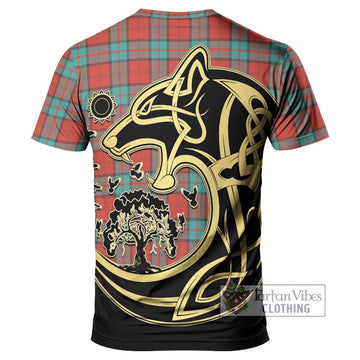 Dunbar Ancient Tartan T-Shirt with Family Crest Celtic Wolf Style