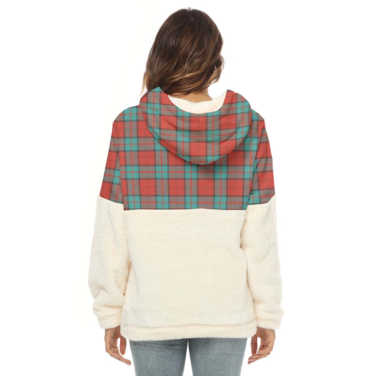 Dunbar Ancient Tartan Women's Borg Fleece Hoodie With Half Zip - Tartanvibesclothing