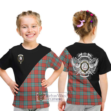 Dunbar Ancient Tartan Kid T-Shirt with Family Crest and Military Logo Style