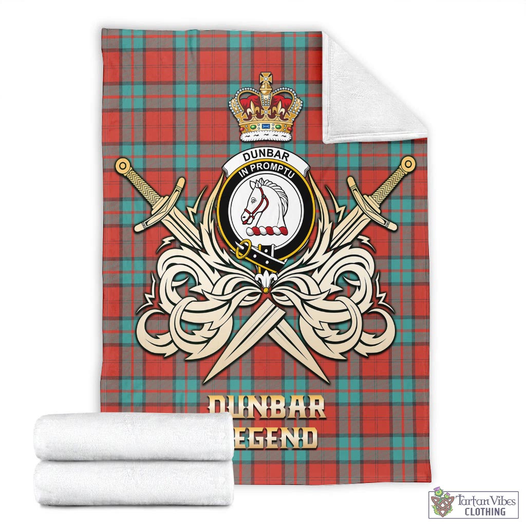 Tartan Vibes Clothing Dunbar Ancient Tartan Blanket with Clan Crest and the Golden Sword of Courageous Legacy