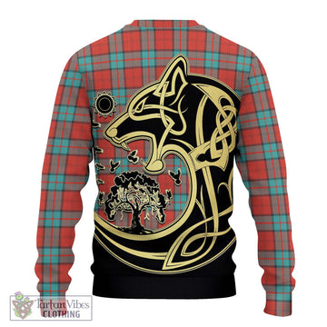 Dunbar Ancient Tartan Ugly Sweater with Family Crest Celtic Wolf Style