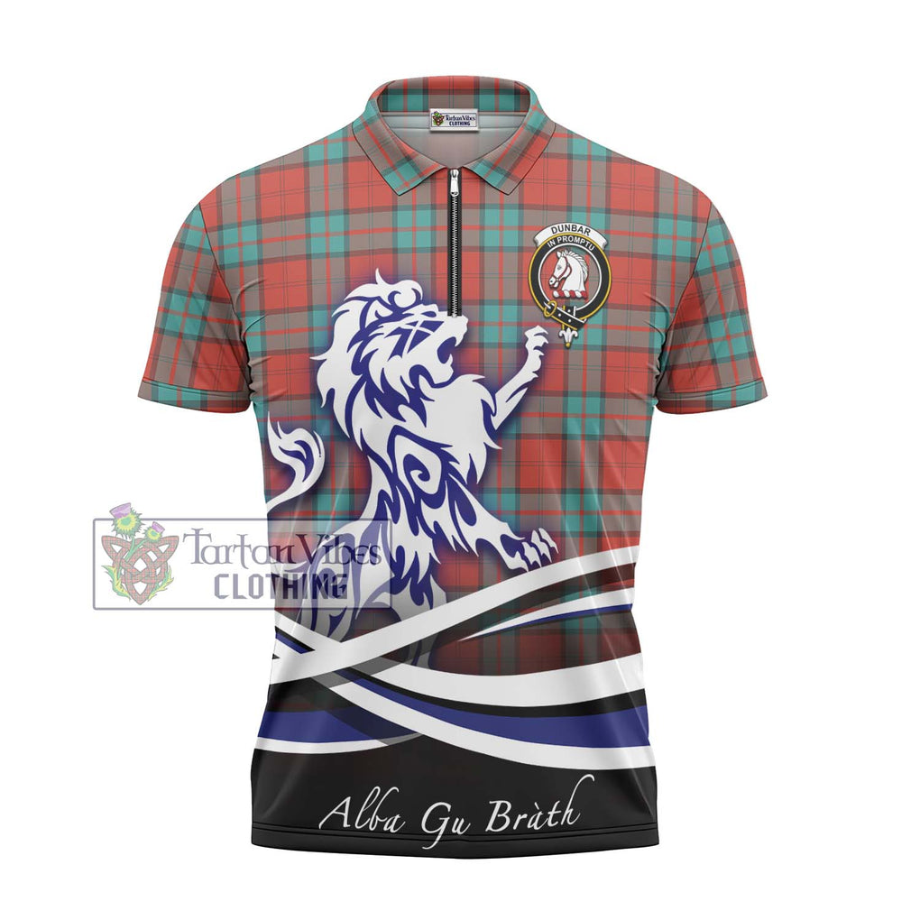 Dunbar Ancient Tartan Zipper Polo Shirt with Alba Gu Brath Regal Lion Emblem - Tartanvibesclothing Shop