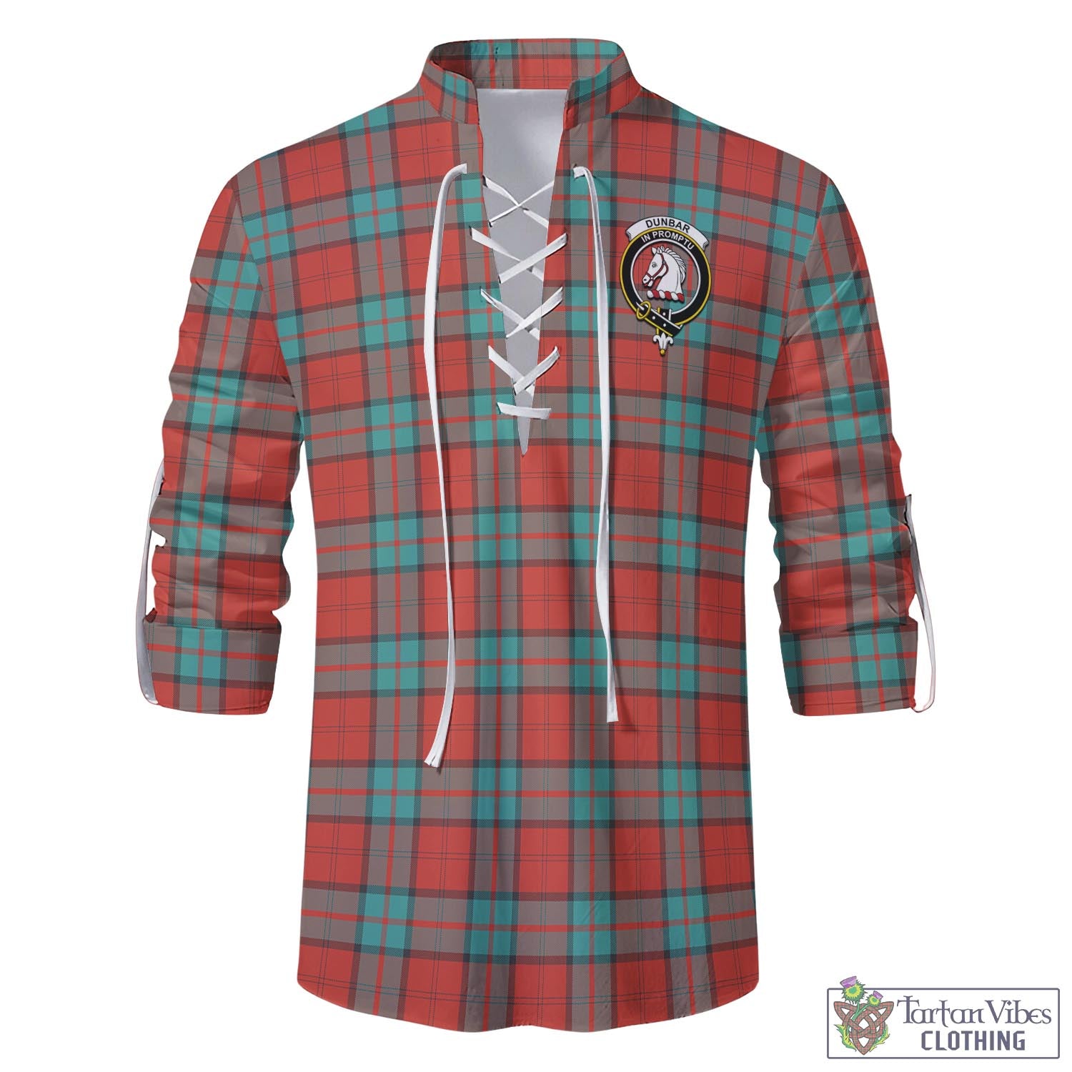 Tartan Vibes Clothing Dunbar Ancient Tartan Men's Scottish Traditional Jacobite Ghillie Kilt Shirt with Family Crest