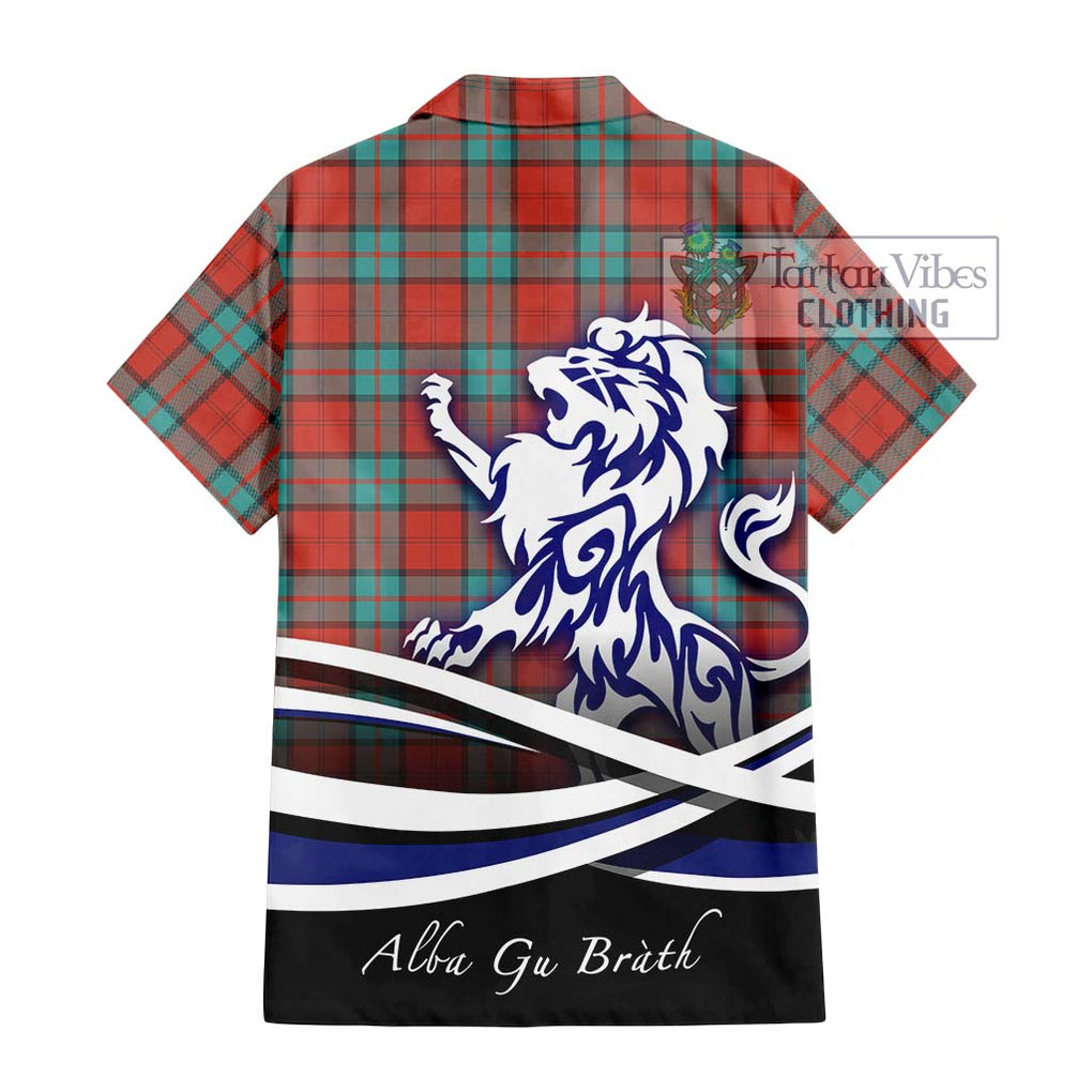 Dunbar Ancient Tartan Short Sleeve Button Shirt with Alba Gu Brath Regal Lion Emblem - Tartanvibesclothing Shop