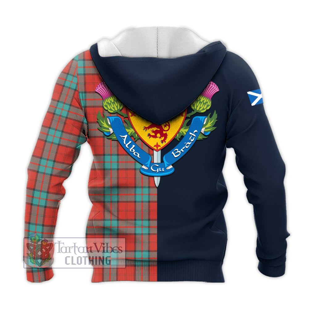 Tartan Vibes Clothing Dunbar Ancient Tartan Knitted Hoodie with Scottish Lion Royal Arm Half Style