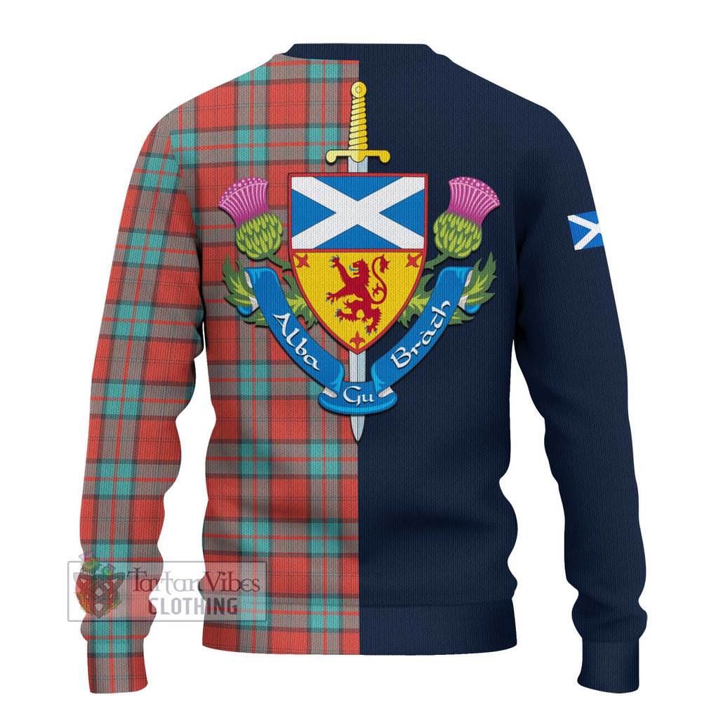 Tartan Vibes Clothing Dunbar Ancient Tartan Knitted Sweater with Scottish Lion Royal Arm Half Style