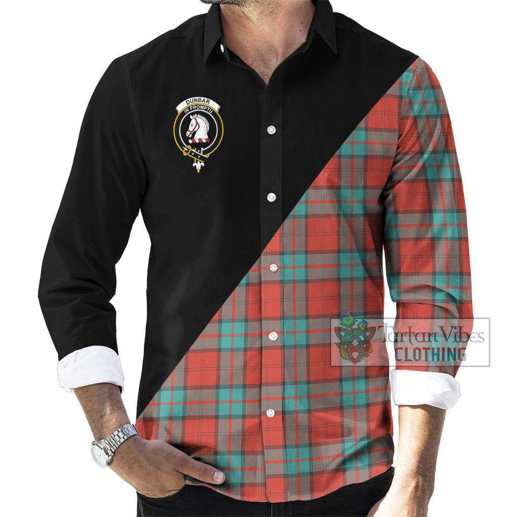 Dunbar Ancient Tartan Long Sleeve Button Shirt with Family Crest and Military Logo Style - Tartanvibesclothing Shop