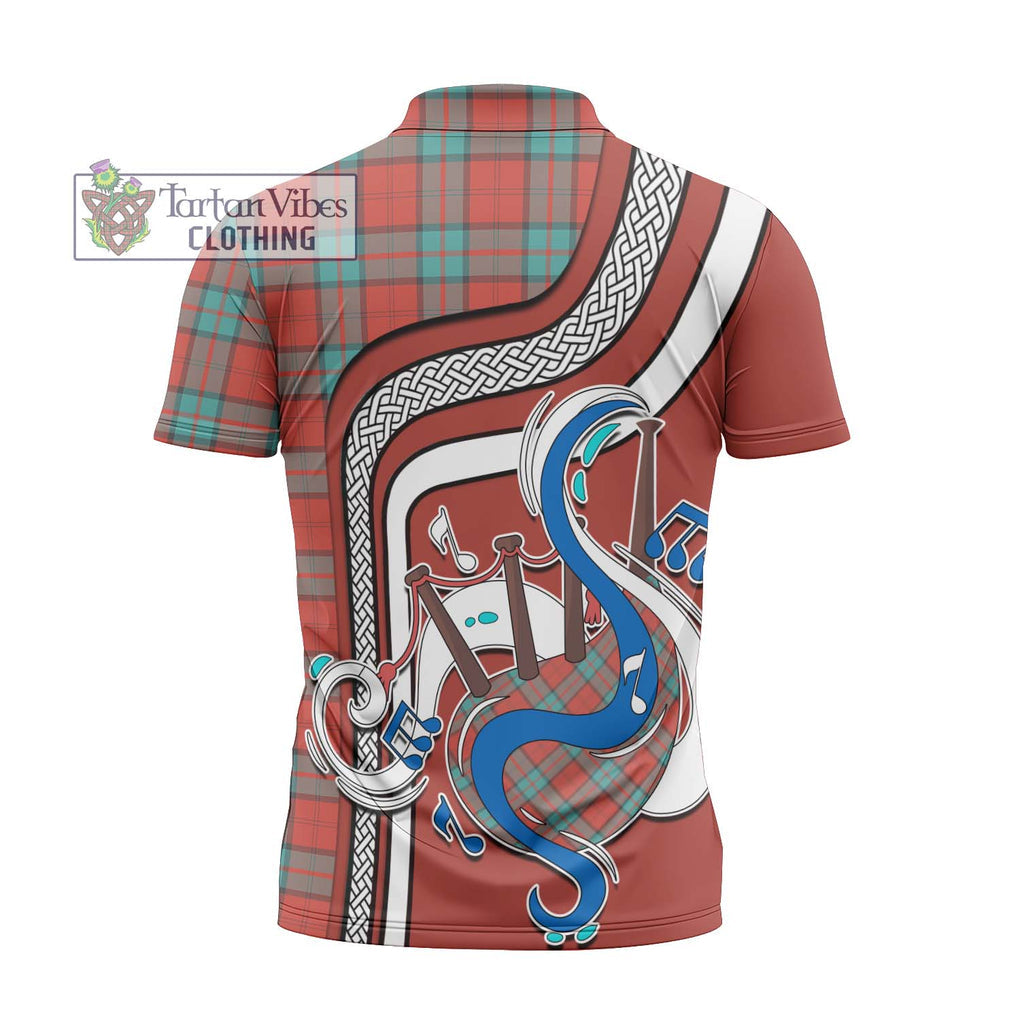 Dunbar Ancient Tartan Zipper Polo Shirt with Epic Bagpipe Style - Tartanvibesclothing Shop