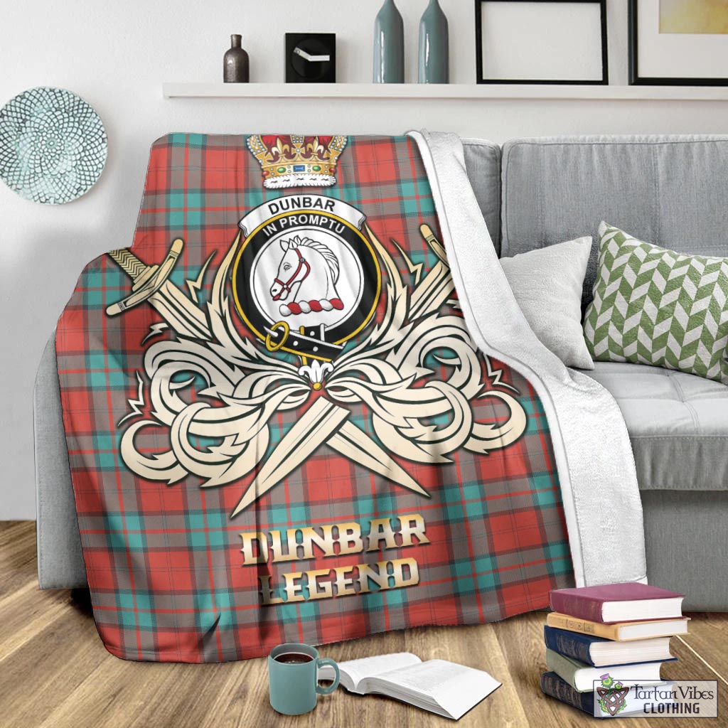 Tartan Vibes Clothing Dunbar Ancient Tartan Blanket with Clan Crest and the Golden Sword of Courageous Legacy