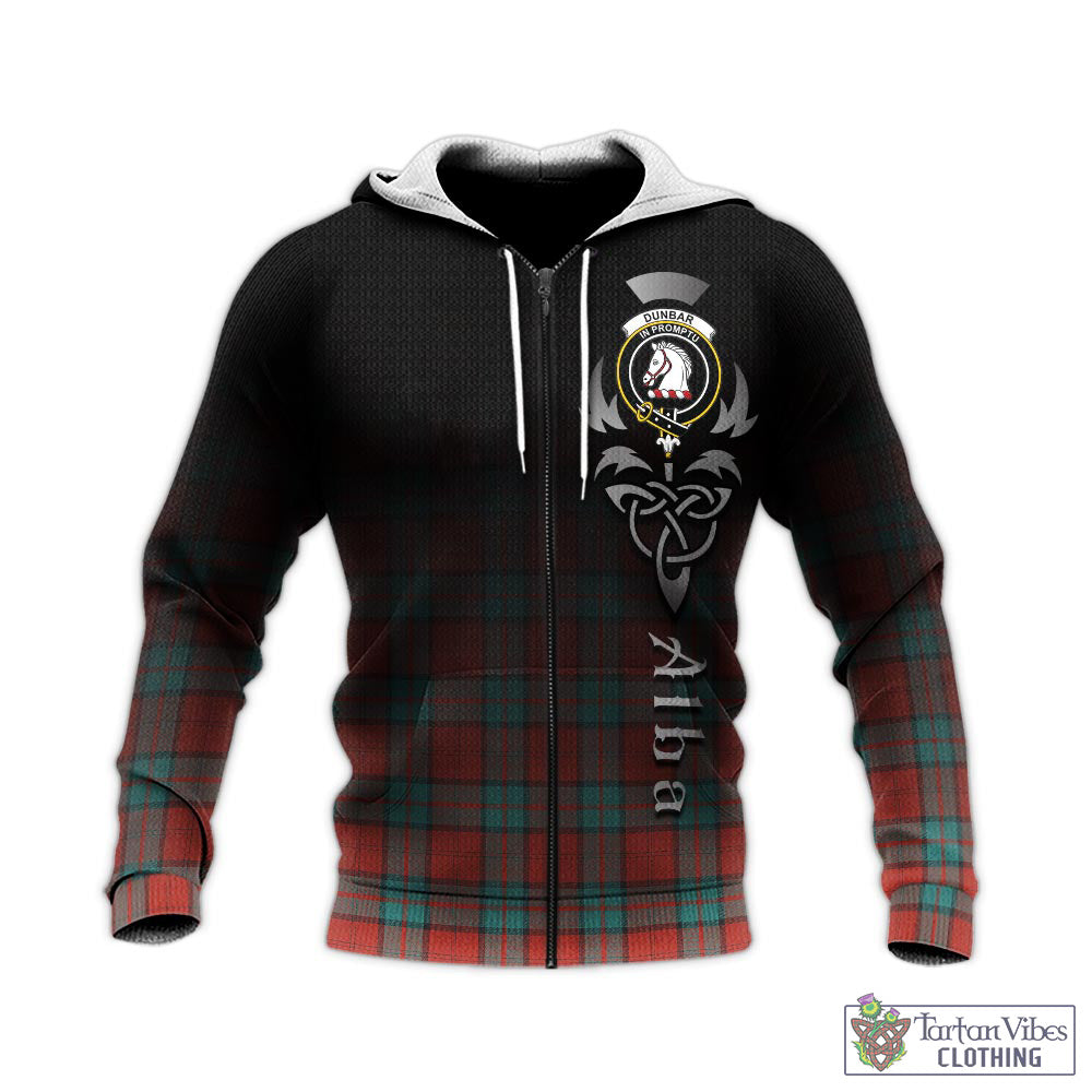 Tartan Vibes Clothing Dunbar Ancient Tartan Knitted Hoodie Featuring Alba Gu Brath Family Crest Celtic Inspired