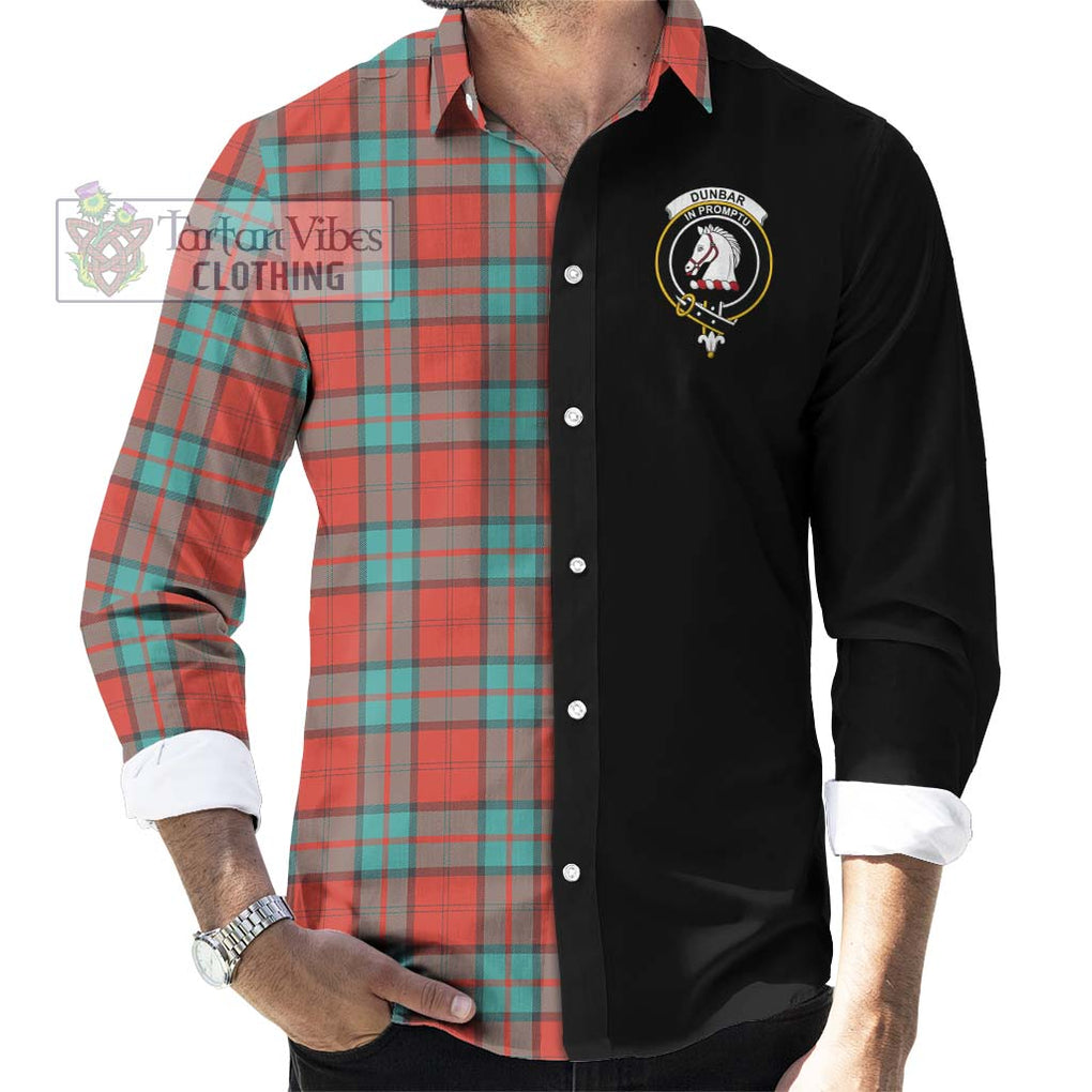 Dunbar Ancient Tartan Long Sleeve Button Shirt with Family Crest and Half Of Me Style - Tartanvibesclothing Shop