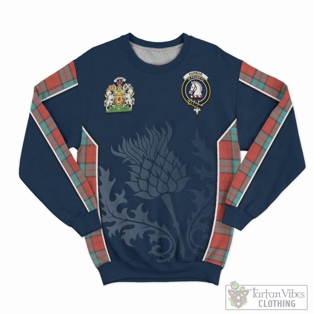 Tartan Vibes Clothing Dunbar Ancient Tartan Sweatshirt with Family Crest and Scottish Thistle Vibes Sport Style