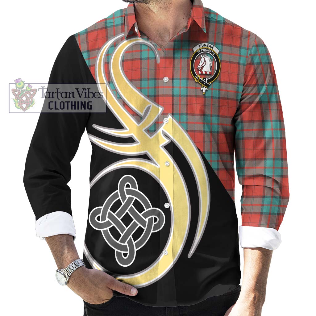 Dunbar Ancient Tartan Long Sleeve Button Shirt with Family Crest and Celtic Symbol Style - Tartan Vibes Clothing