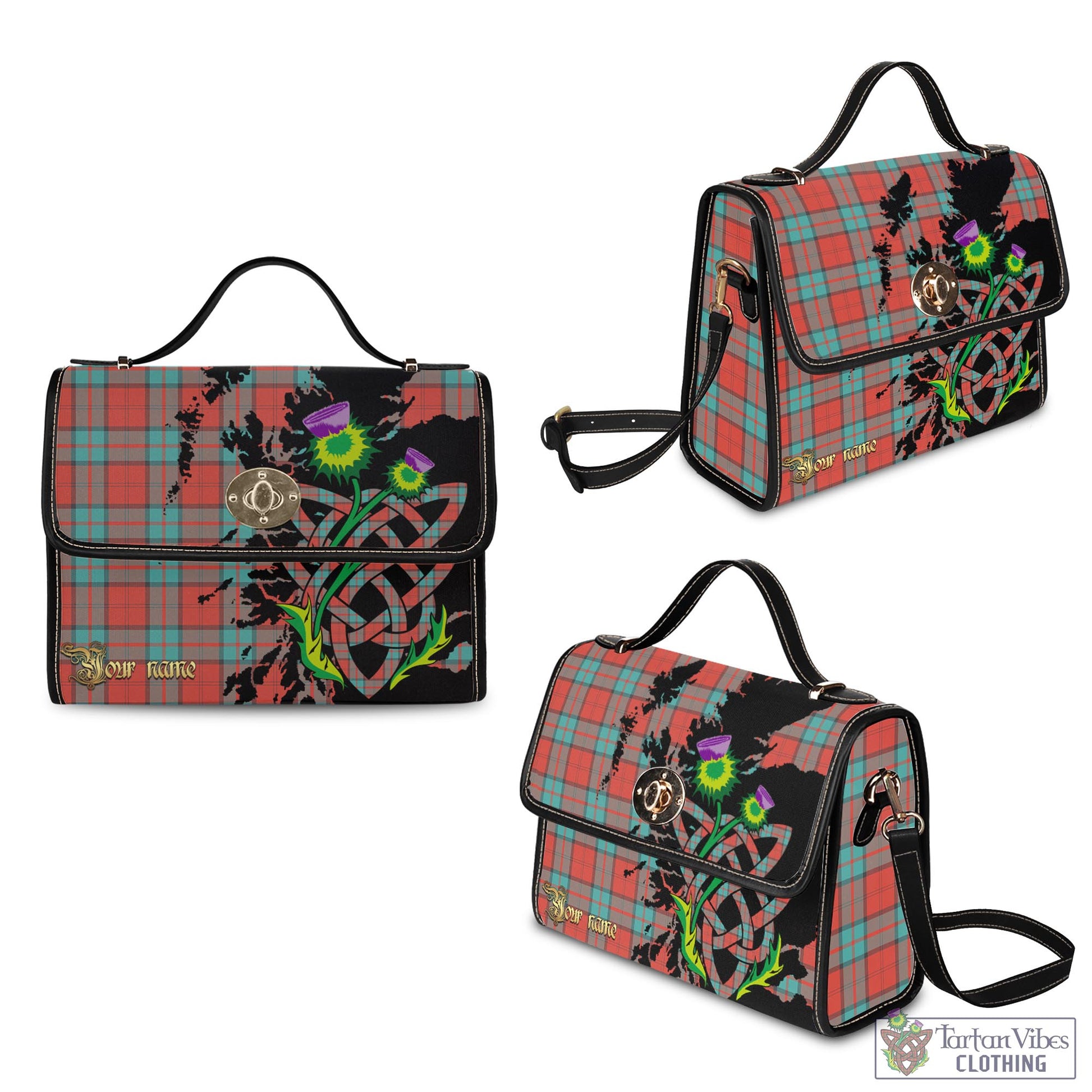 Tartan Vibes Clothing Dunbar Ancient Tartan Waterproof Canvas Bag with Scotland Map and Thistle Celtic Accents