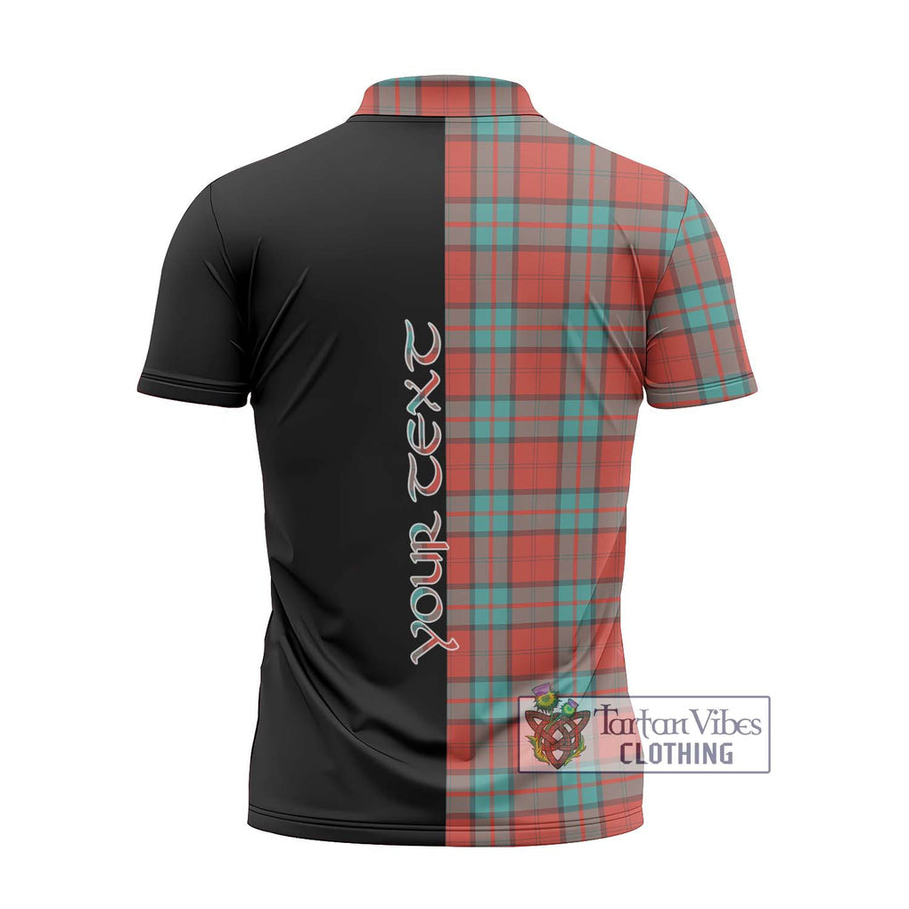 Dunbar Ancient Tartan Zipper Polo Shirt with Family Crest and Half Of Me Style - Tartanvibesclothing Shop