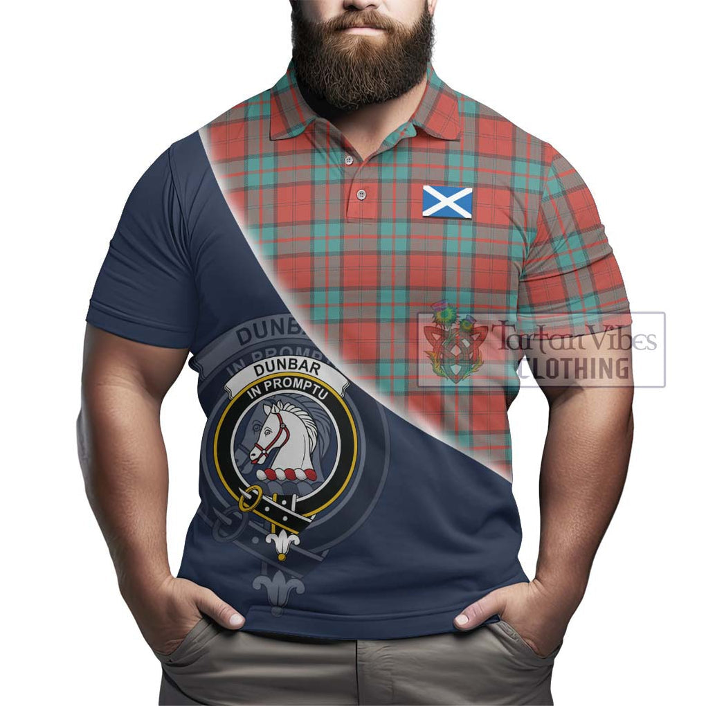 Dunbar Ancient Tartan Polo Shirt with Personalised National Flag and Family Crest Half Style - Tartanvibesclothing Shop