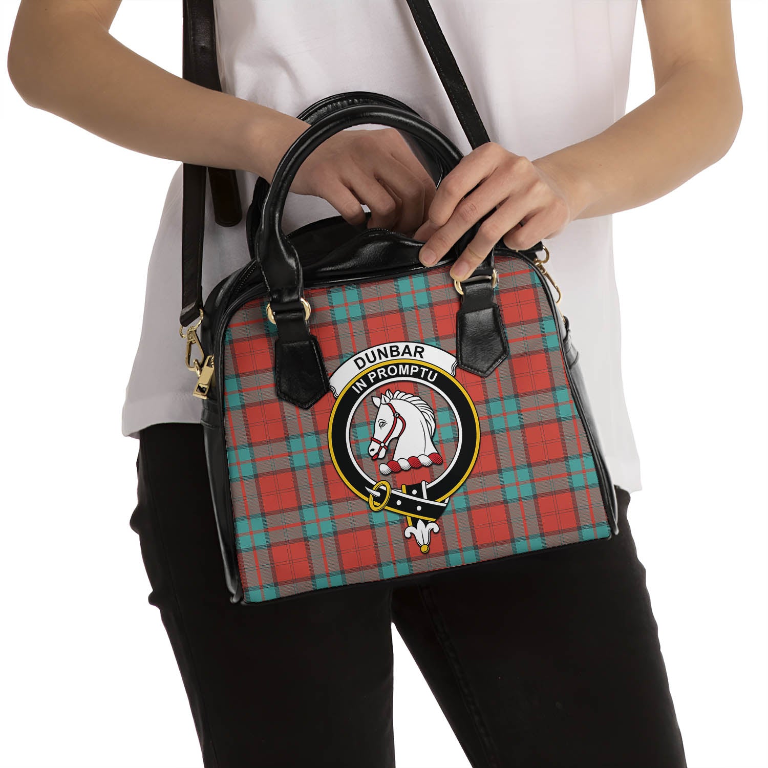 Dunbar Ancient Tartan Shoulder Handbags with Family Crest - Tartanvibesclothing