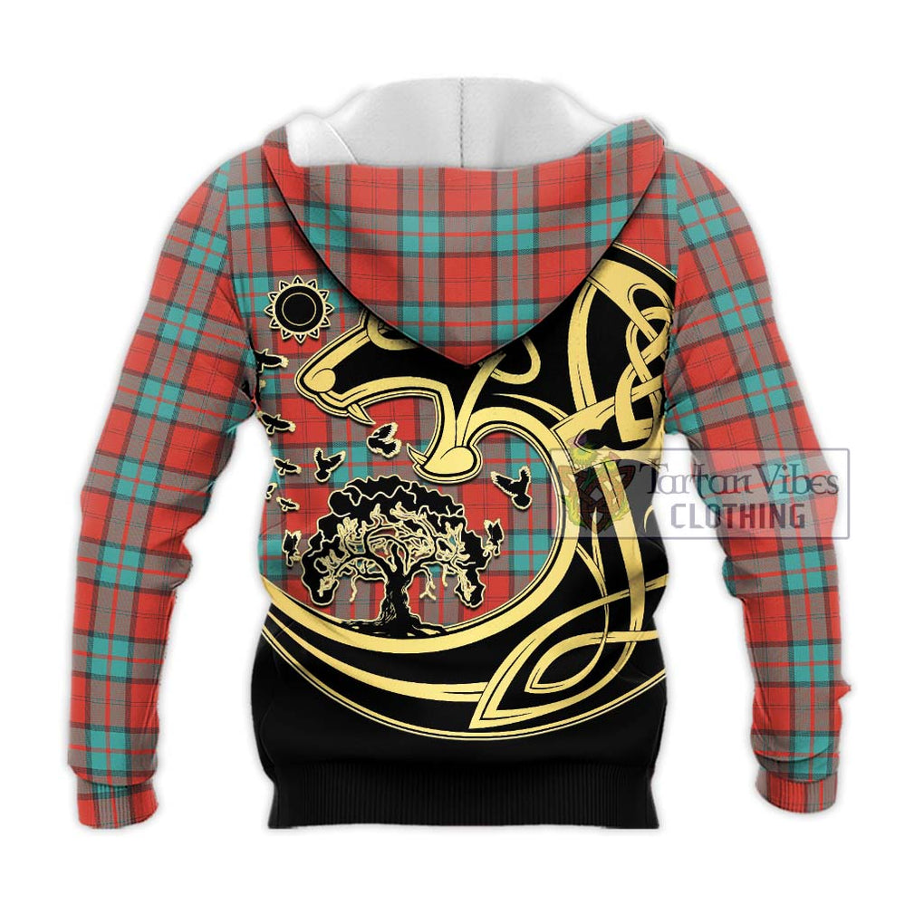 Dunbar Ancient Tartan Knitted Hoodie with Family Crest Celtic Wolf Style - Tartan Vibes Clothing