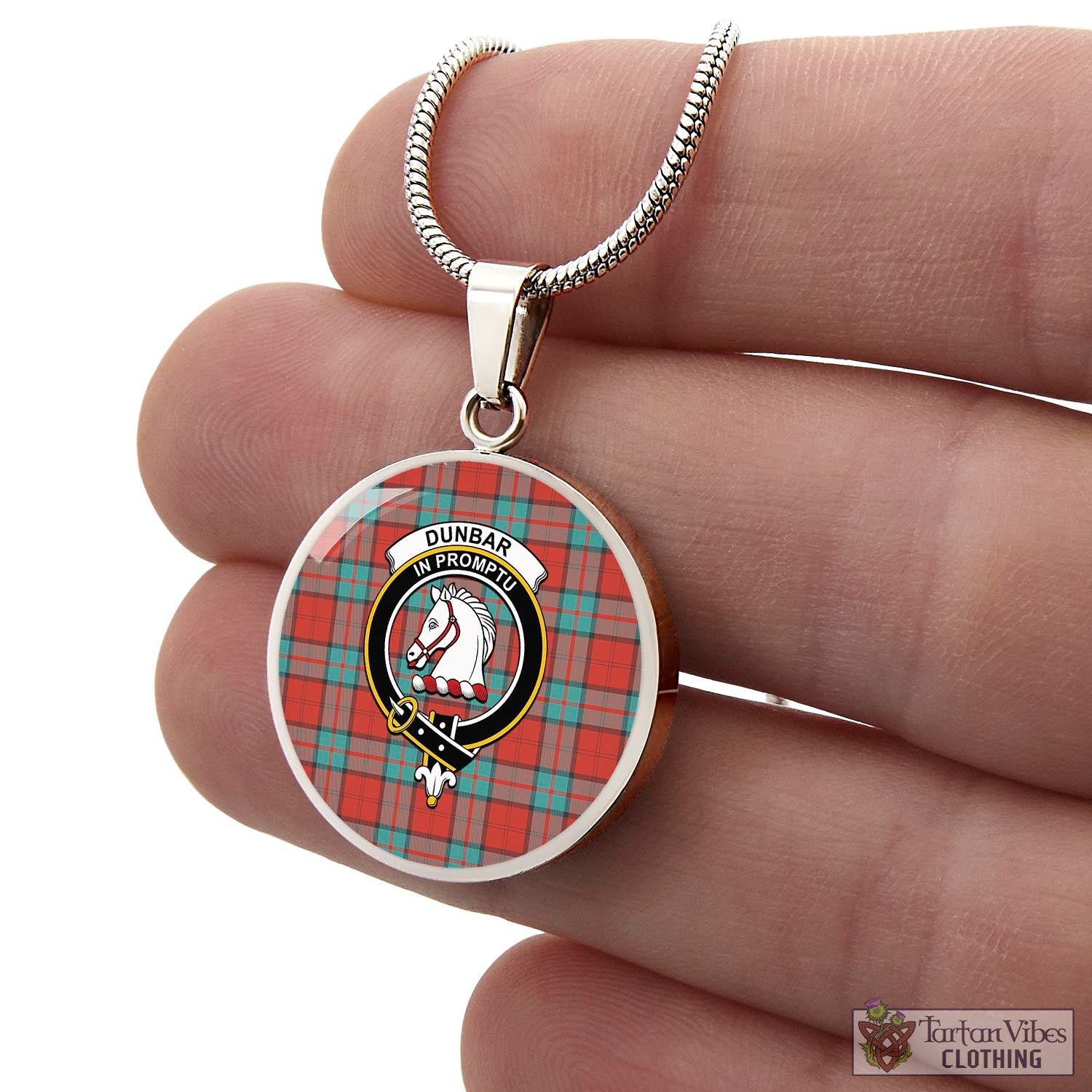 Tartan Vibes Clothing Dunbar Ancient Tartan Circle Necklace with Family Crest