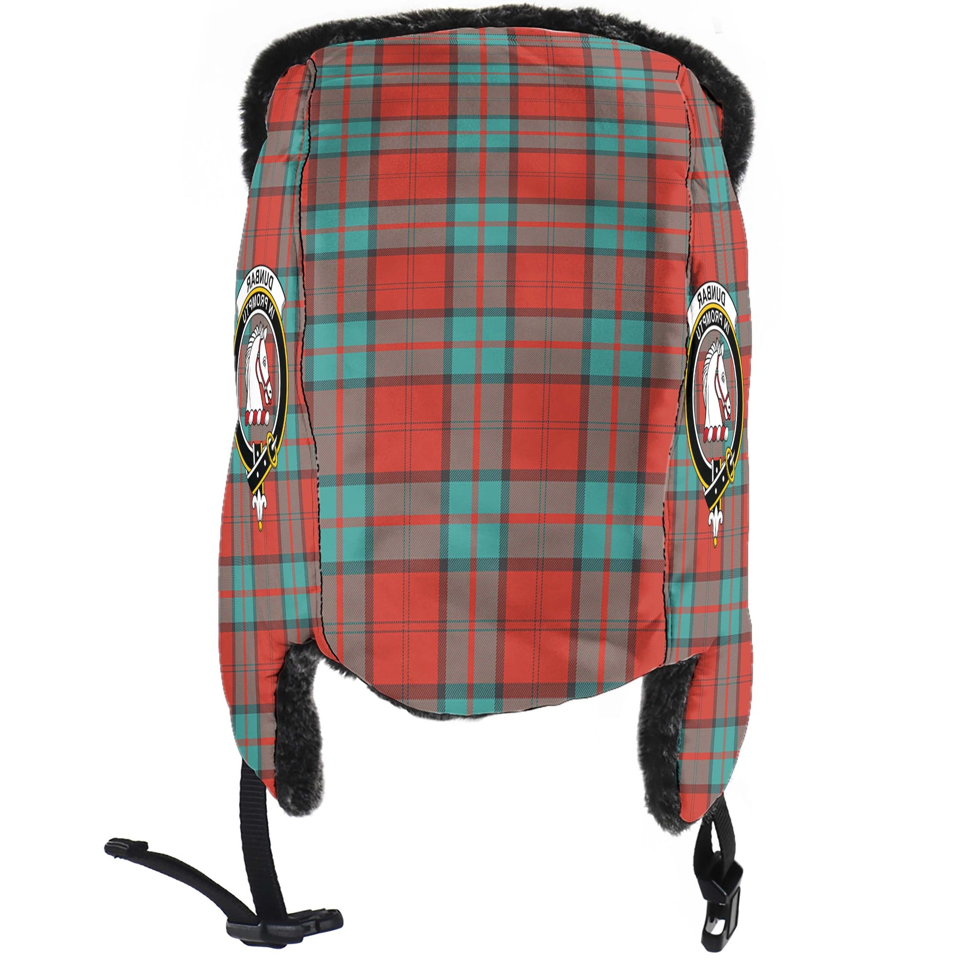 Dunbar Ancient Tartan Winter Trapper Hat with Family Crest - Tartanvibesclothing