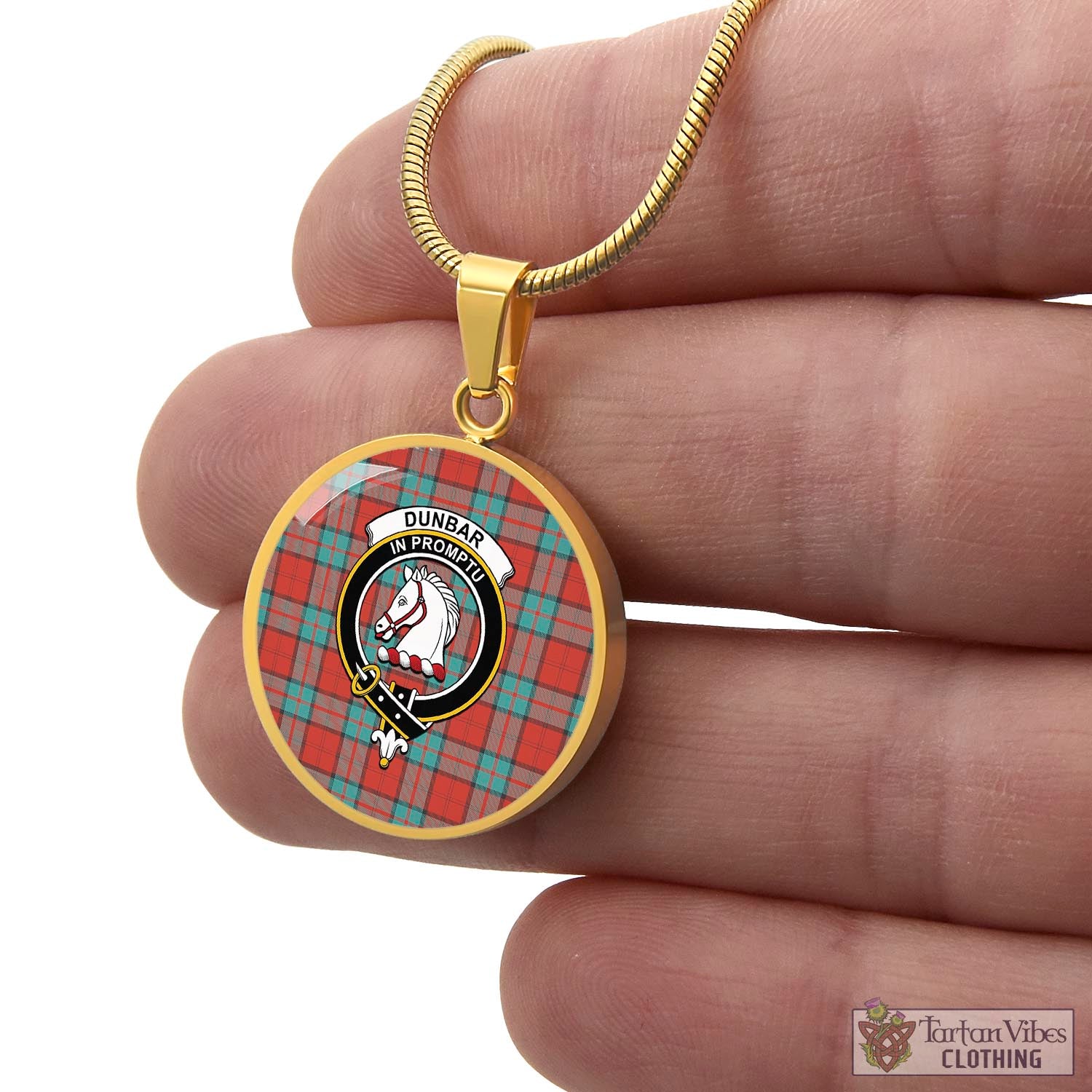 Tartan Vibes Clothing Dunbar Ancient Tartan Circle Necklace with Family Crest