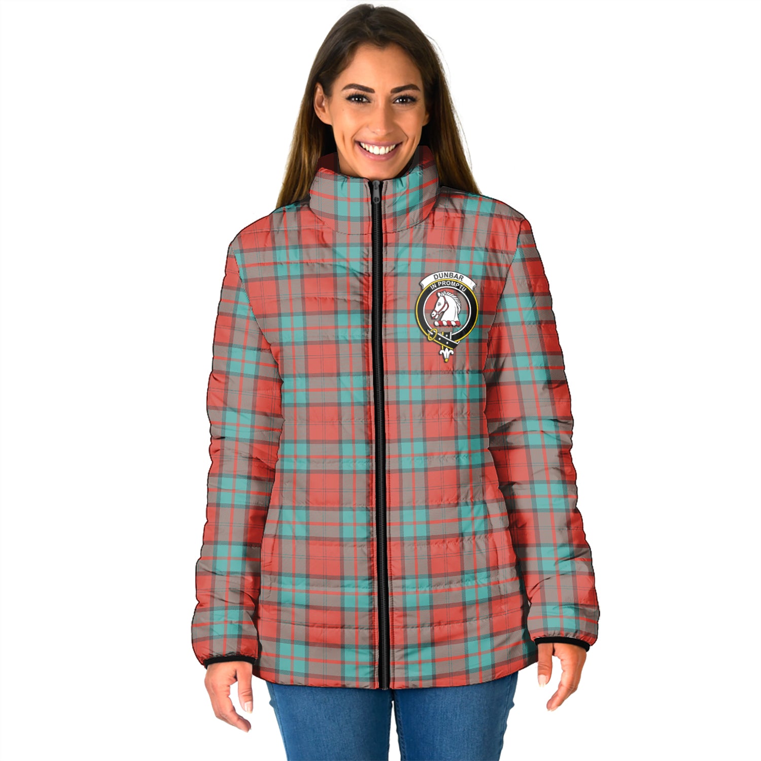 Dunbar Ancient Tartan Padded Jacket with Family Crest - Tartan Vibes Clothing