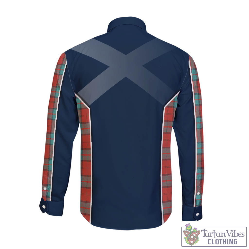 Tartan Vibes Clothing Dunbar Ancient Tartan Long Sleeve Button Up Shirt with Family Crest and Scottish Thistle Vibes Sport Style