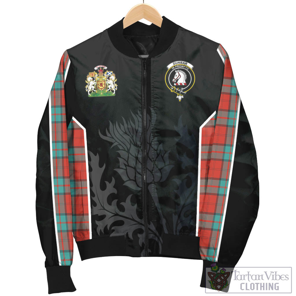 Tartan Vibes Clothing Dunbar Ancient Tartan Bomber Jacket with Family Crest and Scottish Thistle Vibes Sport Style