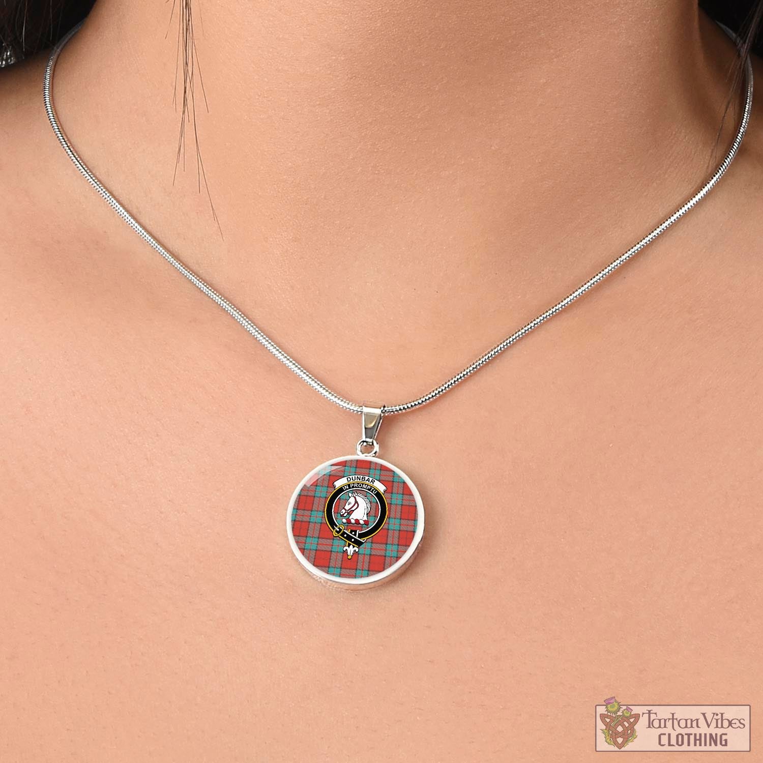 Tartan Vibes Clothing Dunbar Ancient Tartan Circle Necklace with Family Crest