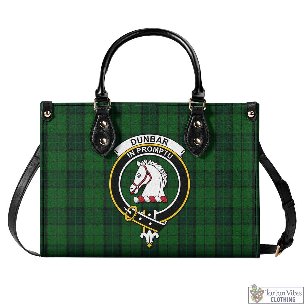 Tartan Vibes Clothing Dunbar Hunting Tartan Luxury Leather Handbags with Family Crest