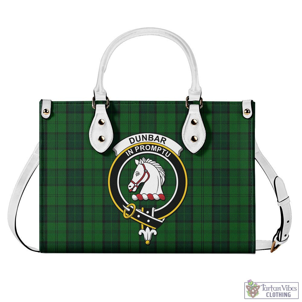 Tartan Vibes Clothing Dunbar Hunting Tartan Luxury Leather Handbags with Family Crest