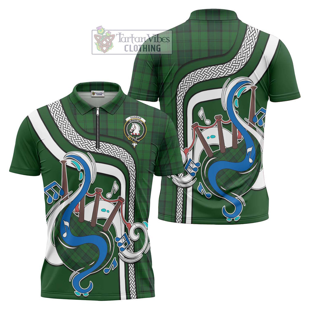 Dunbar Hunting Tartan Zipper Polo Shirt with Epic Bagpipe Style Unisex - Tartanvibesclothing Shop