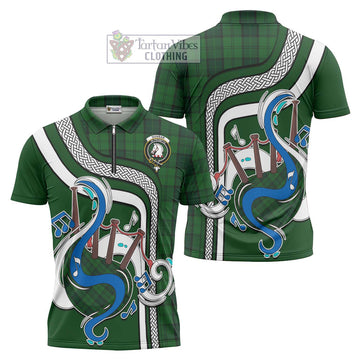 Dunbar Hunting Tartan Zipper Polo Shirt with Epic Bagpipe Style