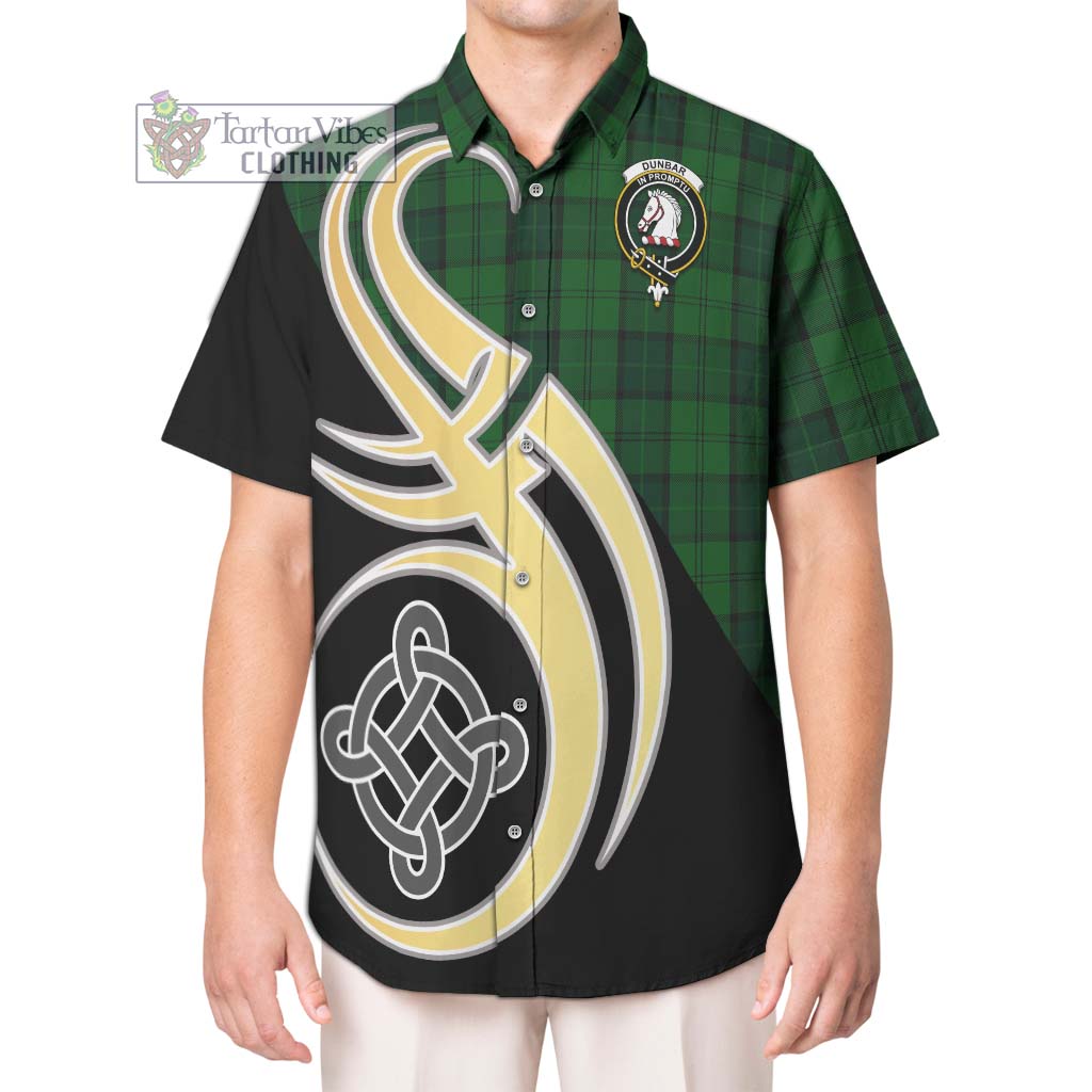 Dunbar Hunting Tartan Short Sleeve Button Shirt with Family Crest and Celtic Symbol Style Kid - Tartan Vibes Clothing