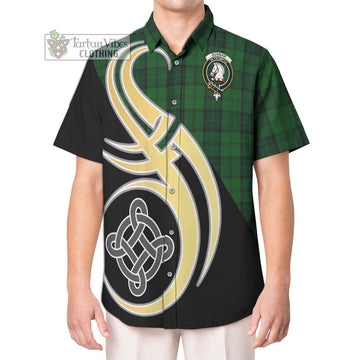 Dunbar Hunting Tartan Short Sleeve Button Shirt with Family Crest and Celtic Symbol Style