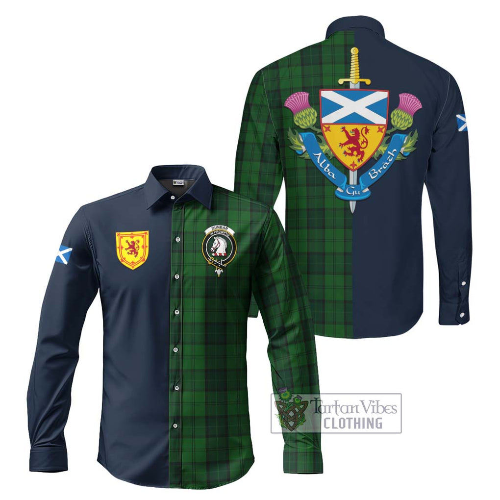 Tartan Vibes Clothing Dunbar Hunting Tartan Long Sleeve Button Shirt with Scottish Lion Royal Arm Half Style