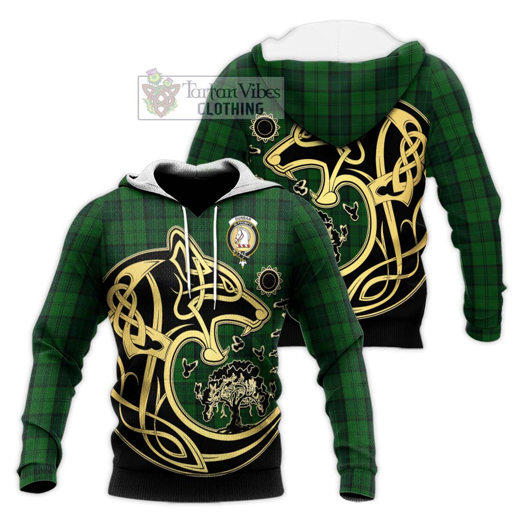 Dunbar Hunting Tartan Knitted Hoodie with Family Crest Celtic Wolf Style Unisex Knitted Pullover Hoodie - Tartan Vibes Clothing