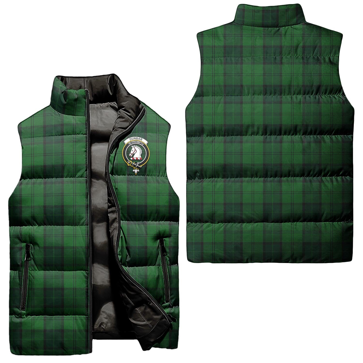 Dunbar Hunting Tartan Sleeveless Puffer Jacket with Family Crest Unisex - Tartanvibesclothing