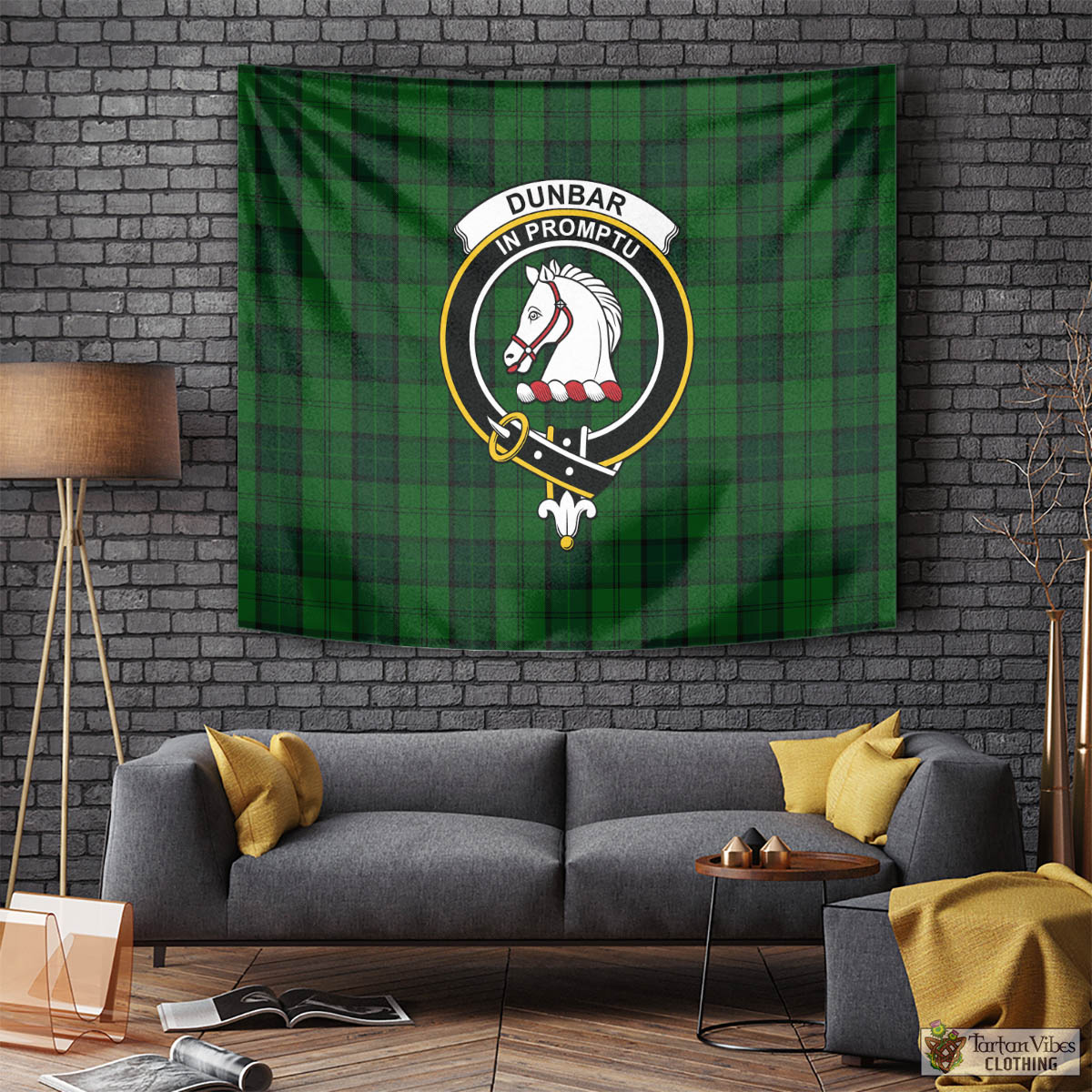 Tartan Vibes Clothing Dunbar Hunting Tartan Tapestry Wall Hanging and Home Decor for Room with Family Crest