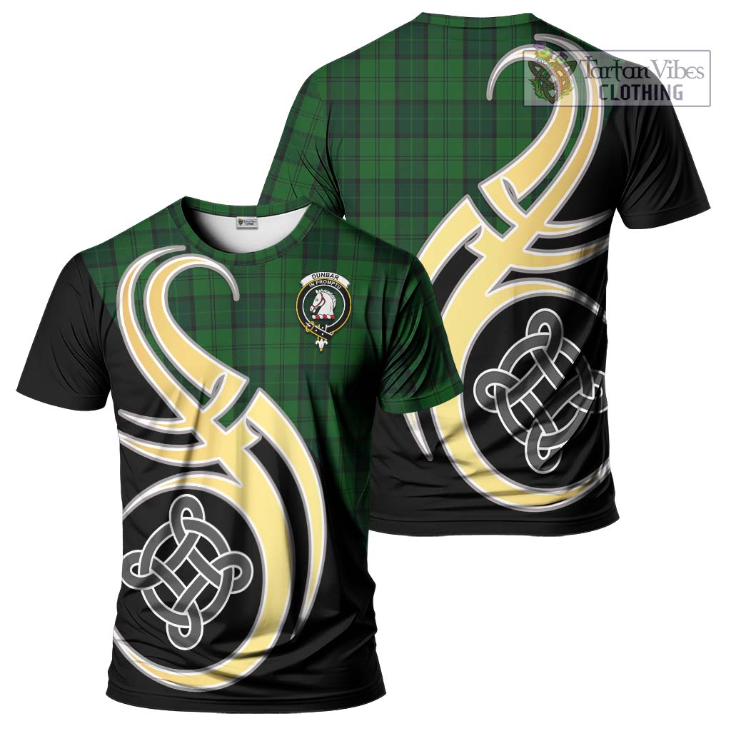 Tartan Vibes Clothing Dunbar Hunting Tartan T-Shirt with Family Crest and Celtic Symbol Style