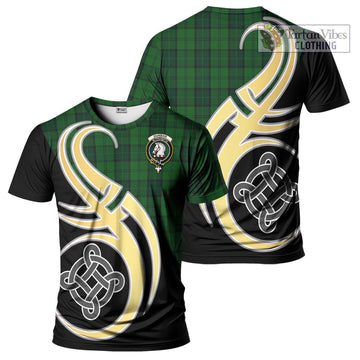 Dunbar Hunting Tartan T-Shirt with Family Crest and Celtic Symbol Style