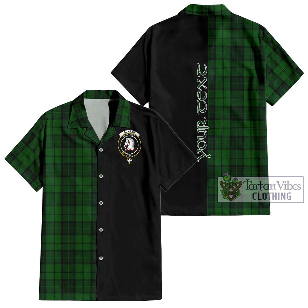 Dunbar Hunting Tartan Short Sleeve Button Shirt with Family Crest and Half Of Me Style Kid - Tartanvibesclothing Shop