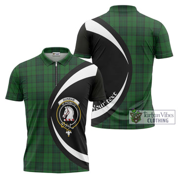 Dunbar Hunting Tartan Zipper Polo Shirt with Family Crest Circle Style